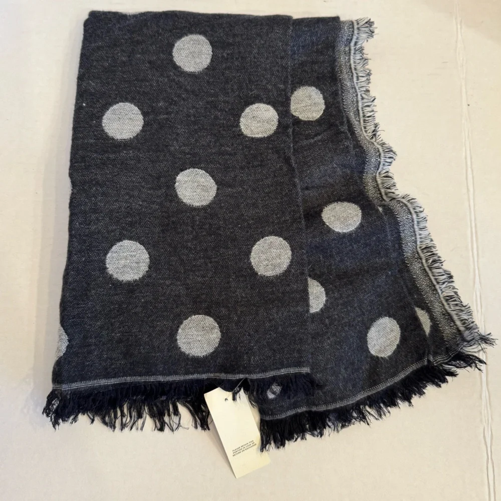 NEW LOFT Polka Dot Reversible Grey and Black Scarf Wrap Casual Cotton Blend NWT